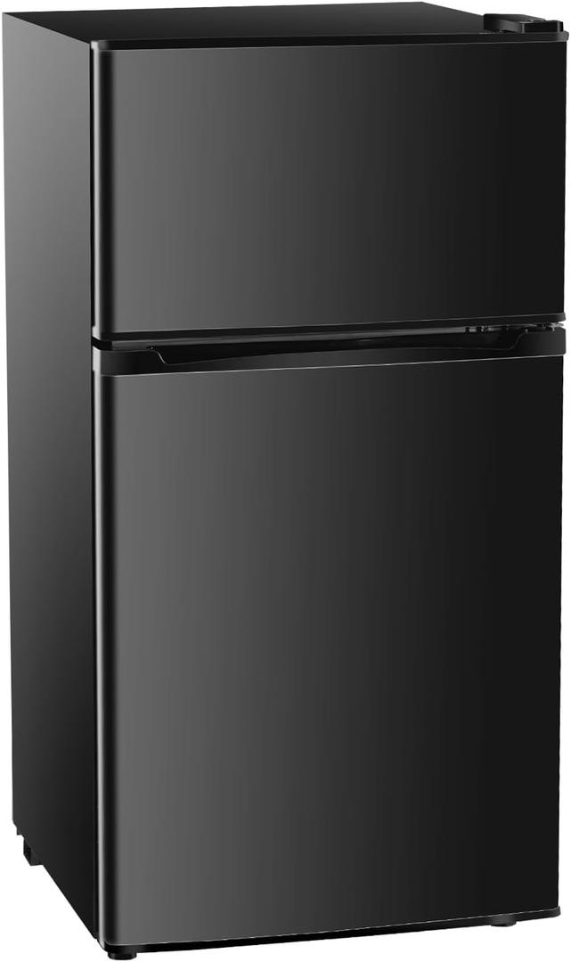 Sweetcrispy 3.2 Cu.Ft Mini Fridge with Freezer, 2 Door Small Refrigerator with Adjustable Thermostat Energy-efficient Low Noise, Compact Fridge for Bedroom, Office, Dorm, Black