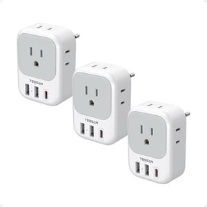 TESSAN European Travel Plug Adapter USB C 1 Pack, US to Europe Plug Adapter with 4 AC Outlets 3 USB Ports, Type C Power Adaptor for USA to EU Euro Spain France Iceland Italy Germany Greece