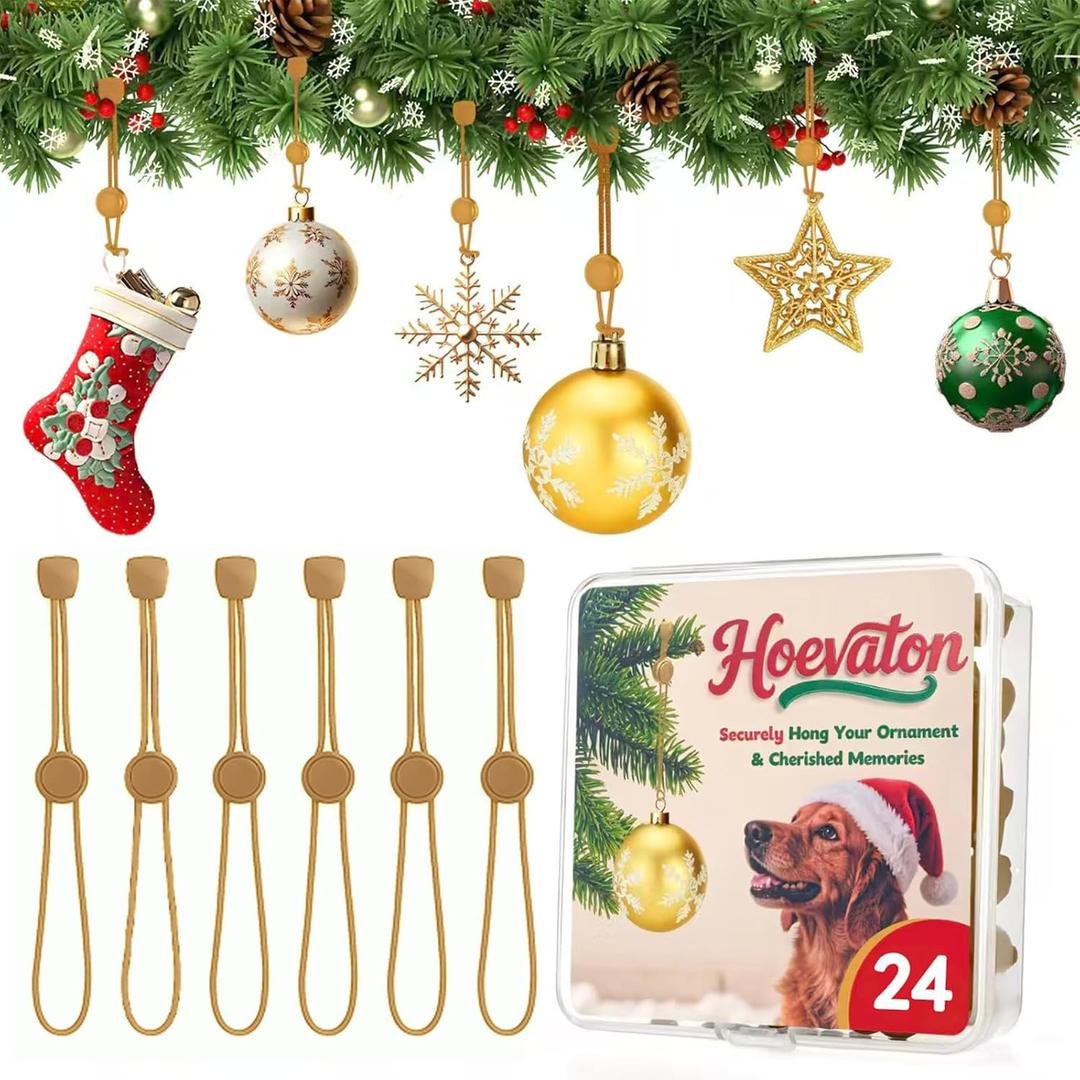24 PCS Adjustable Christmas Ornament Hooks, Hoevaton Non-Slip Hanger Hooks for Hanging Small & Large Heavy Ornaments, Xmas Ornament Hanging Hooks for Holiday Tree Decorations (Gold, 24 Count)