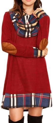 Alaster Queen Women's Long Sleeve Fall Dresses 2024 Trendy Casual Plaid Cowl Neck Winter Tunic Dress for Women Size L