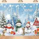 PEKRU 5x3ft Fabric Let It Snow Backdrop Winter Forest Snow Scene Snowman Red Cabin Christmas Party Decoration Background Photo Booth Shooting Props