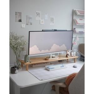 Bamboo Dual Monitor Shelf, Monitor Stand Riser with Underneath Storage for Desk Office Supplies, Supports Heavy TV up to 300 lbs, Natural