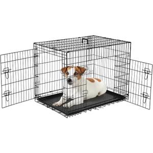 Sweetcrispy 36 Inch Dog Crate, Medium Crates Double Door Folding Metal Wire Dog Cage with Plastic Leak-Proof Pan Tray, Pet Kennel for Indoor, Outdoor, Travel