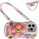 Bracket Phone Case Compatible with iPhone 17 Pro MaxCute 3D Cartoon Flower Holder with Wrist Strap Funny Soft Silicone Shockproof Protective Cover for Women Girls