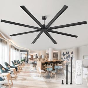 ZMISHIBO 108 Inch Large Ceiling Fans with Remote, High Volume(HVLS) Industrial Ceiling Fan with Reversible DC Motor, 8 Blades, 3 Downrods, Commercial Outdoor Ceiling Fans for Porch/Garage/Shop, Black