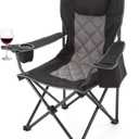 ARROWHEAD OUTDOOR Portable Deluxe Folding Camp Quad Chair w/Headrest, Glass & Cup Holders, Armest 6-can Cooler, Heavy Duty Carry Bag, 550 lbs Weight Capacity (Black)