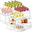 Leinuosen 7 Pcs Extra Large Buffet Risers Set 8" to 14" Acrylic Display Box Square Catering Dessert Table Riser Food Display Decorative Stand with Hollow Bottom for Catering Supplies(Clear)