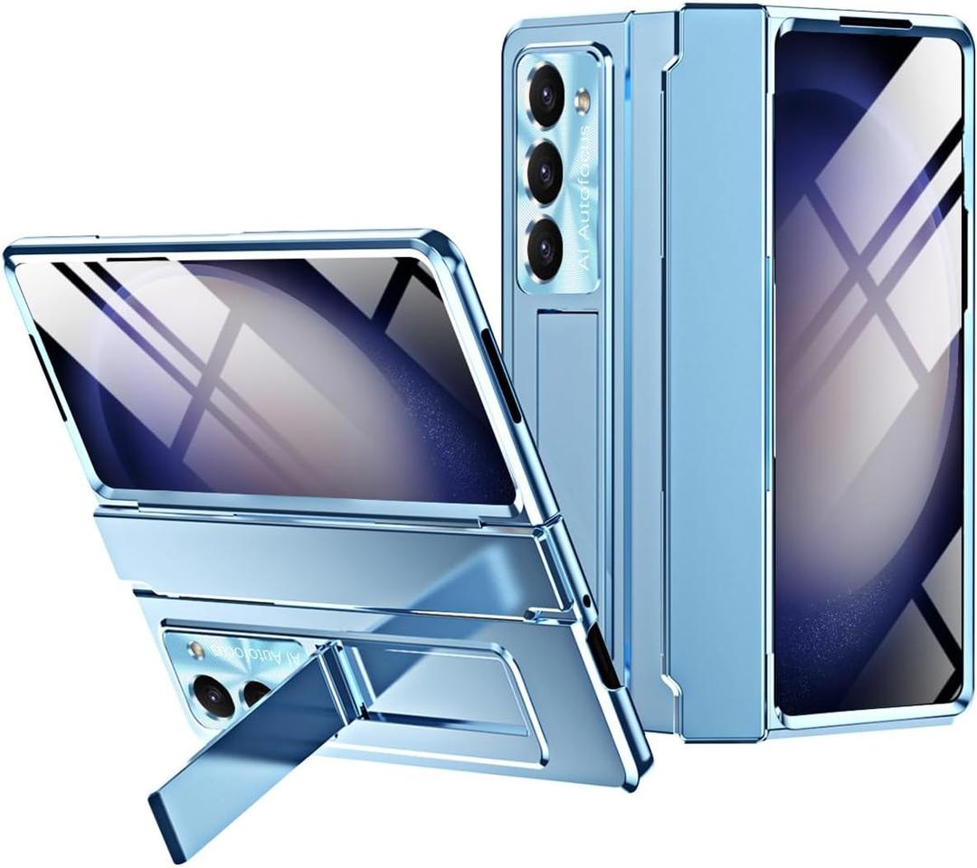 Miimall for Samsung Fold 6 Case with Hidden Kickstand, Hinge Protection Scratch Resistant Ultra Thin and Slim Anti-Drop Comfortable Grip Cover for Z Fold 6, Blue