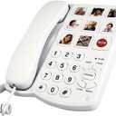 Big Button Phone for Seniors, 9 Pictured Big Buttons,Extra Loud Ringer,Wired Simple Basic Landline Telephone for Visually Impaired Old People with Large Easy Buttons, Emergency House Phones