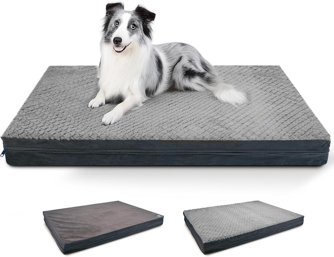 Sytopia Washable XL Dog Bed for Large Dogs  Double-Sided Plush, Waterproof, Removable Cover, Thick Orthopedic Support, Durable Multi- Size Comfort Clearance Indoor Flat Dog Bed (Grey)