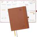 POPRUN Planner 2026-2027, Large-8.5" x 10.5", Academic Planner 2026-2027 Weekly and Monthly (July 26-June 27) Hourly Appointment Book with Inner Pockets, Leather Soft Cover, 100GSM - Brown