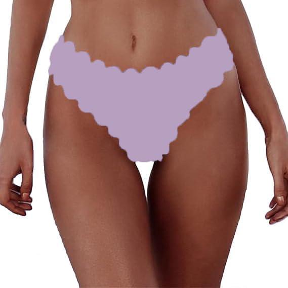 Women's Bikini Bottoms Sexy Scallop Cheeky Solid Swimsuit Bottom (Pink, L)