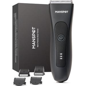 MANSPOT Manscape Groin & Body Hair Trimmer for Men, Electric Ball Pubic Trimmer Shaver,Manscape Kit with 4 Guard,Replaceable Ceramic Blade Heads,Waterproof Wet/Dry Shaver,90 Minutes Shaving (Black)