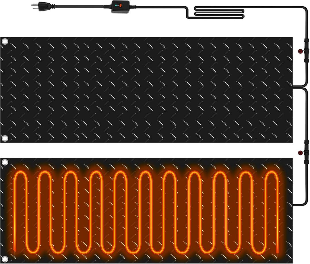 Riakrum 2 Pcs 20 x 60 Inch Heated Snow Ice Melting Mats Outdoor Winter Heated Rubber Mat Slip Proof for Stairs Steps Driveway Walkway Decks Sidewalks Connection with 9.84 ft Power Cord (20 x 60 Inch)
