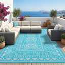 Garvee Reversible Outdoor Rug 6x9 for Patio, Waterproof Outdoor Area Rug, Modern Medallion Indoor Outdoor Rugs, Plastic Straw Rug for RV, Camping, Deck, Vintage Blue