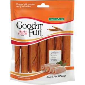 Good n Fun Triple Flavor Ribs Chews for All Dogs, 8.4 Ounces, Treat Your Dog to Long-Lasting Chews Made with Beef Hide, Chicken and Pork Hide