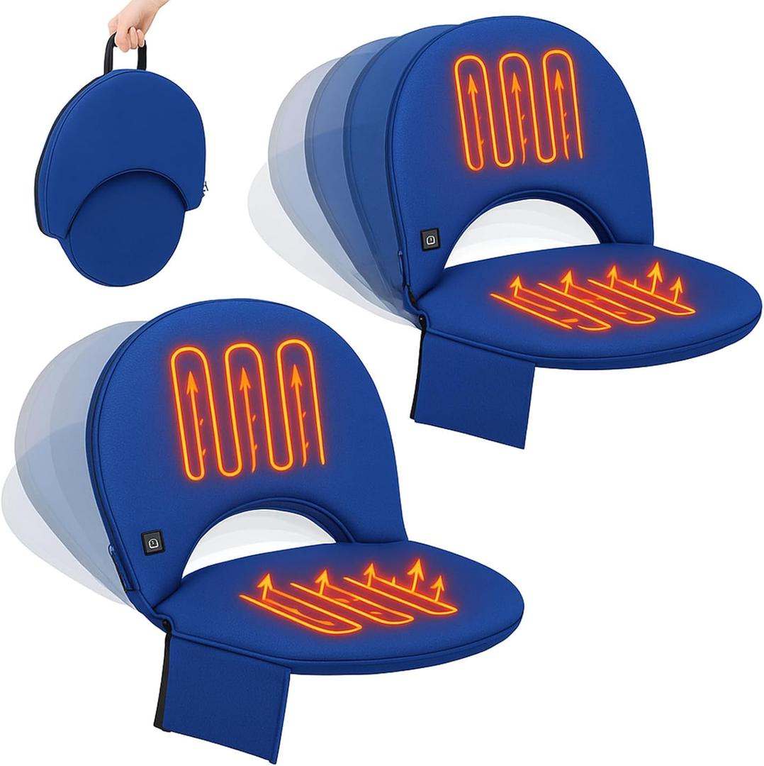 Heated Stadium Seat Cushion for Bleachers with Back Support Extra Portable Foldable Heating Stadium Seats Chair Pad with USB 3 Level Heating Pocket for Outdoor Sport (Navy Blue)