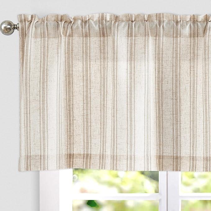 jinchan Striped Valance Window Treatment Linen Valance for Windows Small Window Valance Farmhouse Valance Curtain Light Filtering Valance Flax Valance 16 Inch Length Rod Pocket 1 Panel Tan on Beige jinchan Striped Valance Window Treatment Linen Valance for Windows Small Window Valance Farmhouse Valance Curtain Light Filtering Valance Flax Valance 16 Inch Length Rod Pocket 1 Panel Tan on Beige