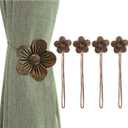 Curtain tie Magnetic, 4 Pieces Vintage Resin Flower Curtain Drapery Holdback Window Curtain Decorative Buckle Holder for Home Cafe Balcony - Coffee