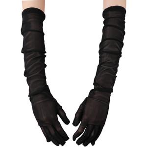 Long Black Sheer Gloves Women Formal Elbow Length Gloves Stretchy Mesh Tulle Glove Fashion for Wedding Opera Halloween Party 1920's Dance Costume Glove Sexy