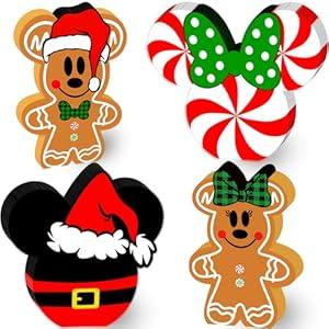 4pcs Christmas Table Decorations for Home, Mouse Double-sided Wood Gingerbread Christmas Centerpieces for Tables Cute Christmas Party Wood Tiered Tray Decor Indoor