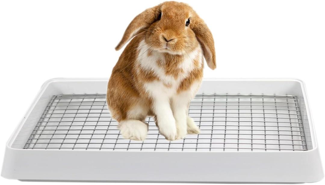 PODOO Rabbit Litter Box  Training Potty Tray for Guinea Pig & Small Pets  Spacious Grid Pan with Low Entrance, Easy-Clean & Odor-ResistantHelps Keep a Clean Cage and Reduce Mess