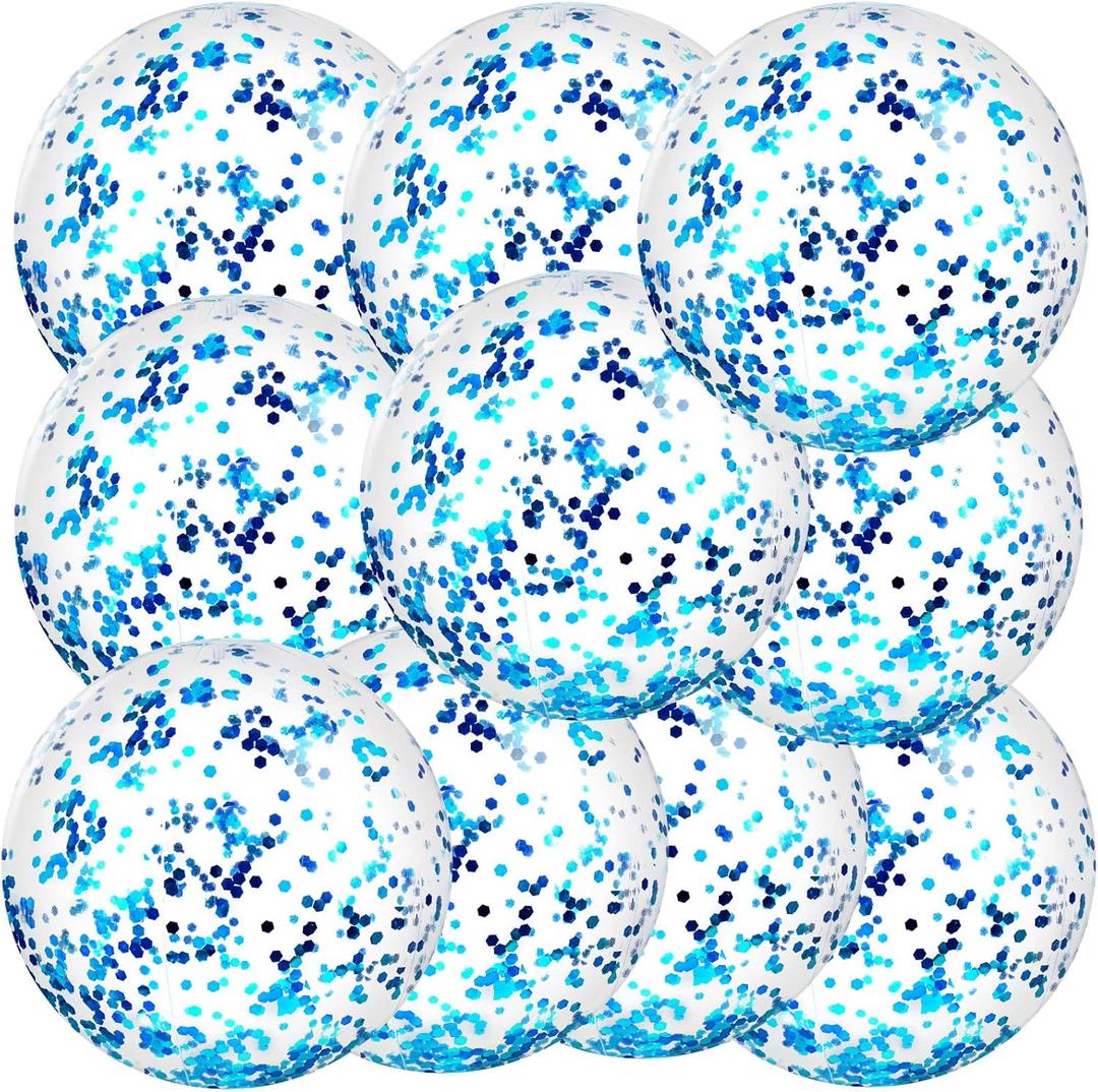 Civaner 10 Pcs Inflatable Glitter Beach Balls 16 Inch Sparkly Confetti Pool Balls for Party Decorations Blow up Balloon Toys for Birthday Summer Fall Halloween Wedding Christmas(Blue)