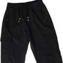 Boys Girls Joggers Cargo Pants with Zipper Pockets Elastic Waist School Casual Trousers (Black)