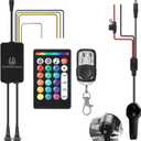 Replacement Controller with Handlebar Switch Brake Turn Signal Smart Energy-Saving Functions APP/RF Remote Control, 4Pin Control Box with 5A Fuse for Motorcycle RGB LED Underglow Lights