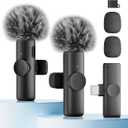 Wireless Microphone for iPhone iPad and Android Phone, 2 Pack Wireless Lavalier Lapel Mic with Noise Reduction, Plug and Play Mini Microphone for Video Recording Interview Podcast YouTube TikTok Vlog (Without Case (2 TX + 1 RX ), Black)