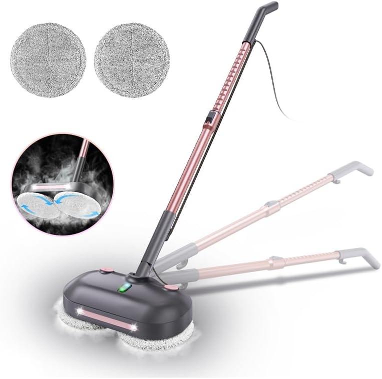 Scrub & Steam Mop with Rotating Mop Pads, All-in-One Scrubbing and Sanitizing Floor Cleaner, XL Water Tank, 23FT Cord, LED Headlights,Self-Standing for Hard Floor Laminate Marble Floors