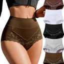 Annenmy High Waisted Underwear for Women Cotton Underwear Tummy Control Briefs Lace Full Coverage Panties 5 Pack L