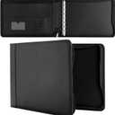 Juvale 7 Ring Business Check Binder with Zipper for Checkbooks Organization, Black Zippered Portfolio Organizer, Professional PU Leather Folder Holder for Documents, Cards (15x12 in)