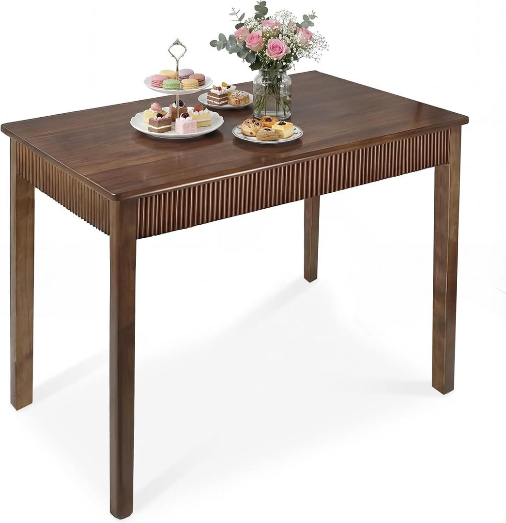 31.5" Solid Wood Dining Room Table for 2,Modern Farmhouse Rectangular Kitchen Real Wooden Table,Mid Century Fluted Design Furniture Desk for Home,Small Space,Apartment,Living Room Walnut