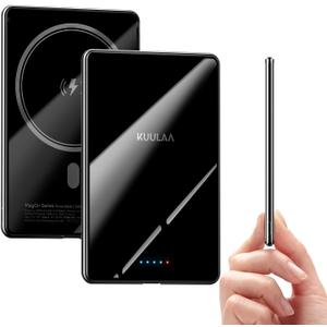 Kuulaa Magsafe Battery Pack 5000mAh, 0.27 in Ultra Slim Magsafe Portable Charger Slim Magnetic Apple Portable Charger 20W Power Delivery Power Bank for iPhone 16/15/14/13/12 Series,Black