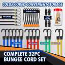 Cartman 32 Piece Bungee Cords Assortment Jar Includes 10" 18" 24" 32" 40" Bungee Cord with Hooks, 8" Canopy Tarp Ball Ties and Tarp Clips