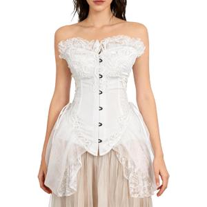Charmian Women's Sexy Corset Bustier Dress Gothic Victorian Cosplay Party Outfit (White, Small)