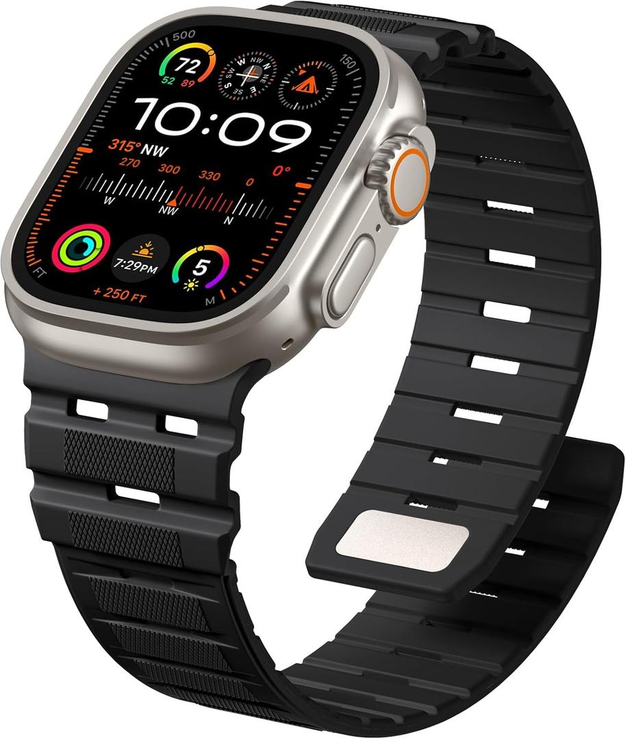 Odbeai Magnetic Band Compatible with Apple Watch Bands for Men 49mm 45mm 46mm 44mm 42mm, Strong Magnet Rugged Durably Soft Breathable Sport Strap for iWatch Series 11 10 9 8-1 Ultra SE 3 2 1, Black