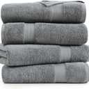 LANE LINEN 4 Pack Bath Towels Set (28"x54") - 100% Ring Spun Cotton, Large Turkish Towels for Bathroom - Durable, Quick Dry, Soft & Absorbent Bath Towel Set - Gets Softer After Each Wash - Cool Grey