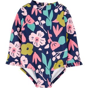 Simple Joys by Carter's Baby Girls' Long Sleeve Zipper One Piece Swimsuit (Blue, 3T)