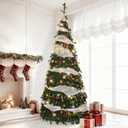 7 FT Prelit Pop Up Christmas Tree, Collapsible Artificial Tree with 200 LED Multi-Color Lights, Easy Pull-Up Assembly for Holiday Home Decor