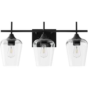 VONLUCE Bathroom Vanity Light, 3 Light Bathroom Light Fixture Over Mirror, Bathroom Wall Lamp with Clear Glass, Modern Black Vanity Lighting fixtures for Bathroom, Bedroom, Hallway