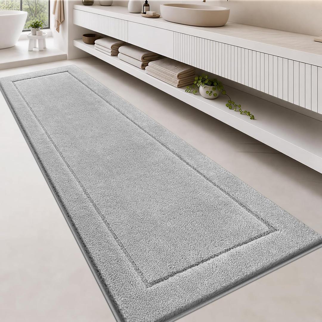 anllugs Bathroom Rugs, Non-Slip Bath Runner Rugs, 30" x 96", Light Grey