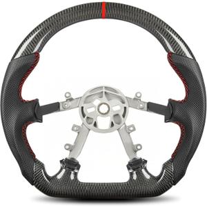 Real Carbon Fiber Steering Wheel for Corvette C5 1997-2004 D-shaped Flat-bottom Racing Steering Wheel Nappa Preforated Leather Grip Hand-Stitched Compatible with C5 Base Z06