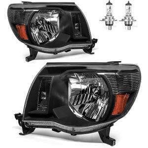 Headlights W/Bulbs for 2005 2006 2007 2008 2009 2010 2011 Toyota Tacoma Halogen Headlamp Replacement Driver & Passenger Side