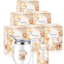 Hoolerry 6 Set Baby Shower Game Prizes for Guests Winners 12 oz Insulated Stainless Steel Tumbler Cup with Lids, Straws, Cleaning Brush, Cards & Boxes Return Gifts(Brown,Brown Bear)