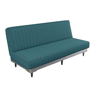 MAXIJIN Jacquard Futon Cover Stretch Armless Futon Sofa Cover Soft Futon Slipcover with Elastic Bottom Thick Sofa Bed Furniture Protector Covers, Machine Washable (Peacock Blue)