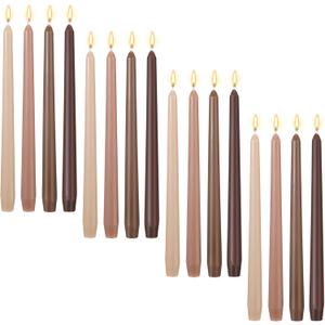 MTLEE 16 Pcs 10 Inch Long Tapered Candle Stick Bulk Smokeless Unscented Burning Candlestick Paraffin Wax with Cotton Wick for Dinner Valentine Wedding Party Church (Gradient Brown)