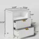 Night Stand with Charging Station, 2 Drawers Modern Bedside Tables with Storage, Fluted Nightstand for Bedroom and Living Room(White), 19.6" W x 14.9" L x 25.5" H