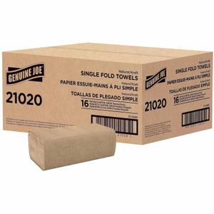 Genuine Joe Singlefold Paper Towels, 10.25" x 9.1", 1-Ply, Kraft, 250/Pack, 16 Count, 10-1/4-inches length by 9.10-inches width